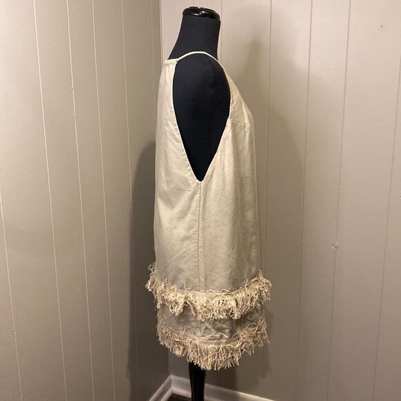 Reformation Small Beige Oatmeal Lindos Fringe Mini Linen Dress - Picture 5 of 8